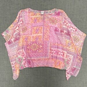 Chicos Coastal Tile Bubble Hem Jersey Blouse